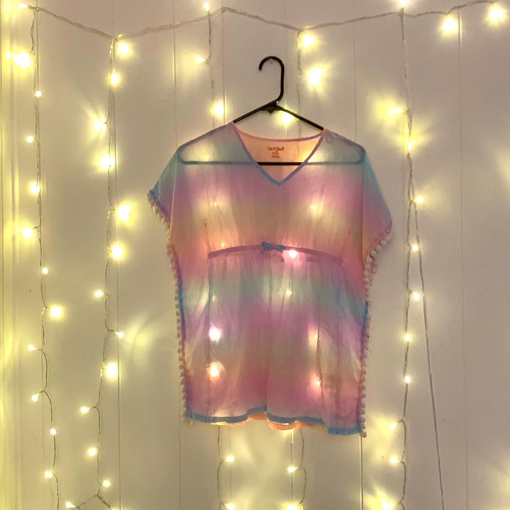 Pink and blue swim suit cover up